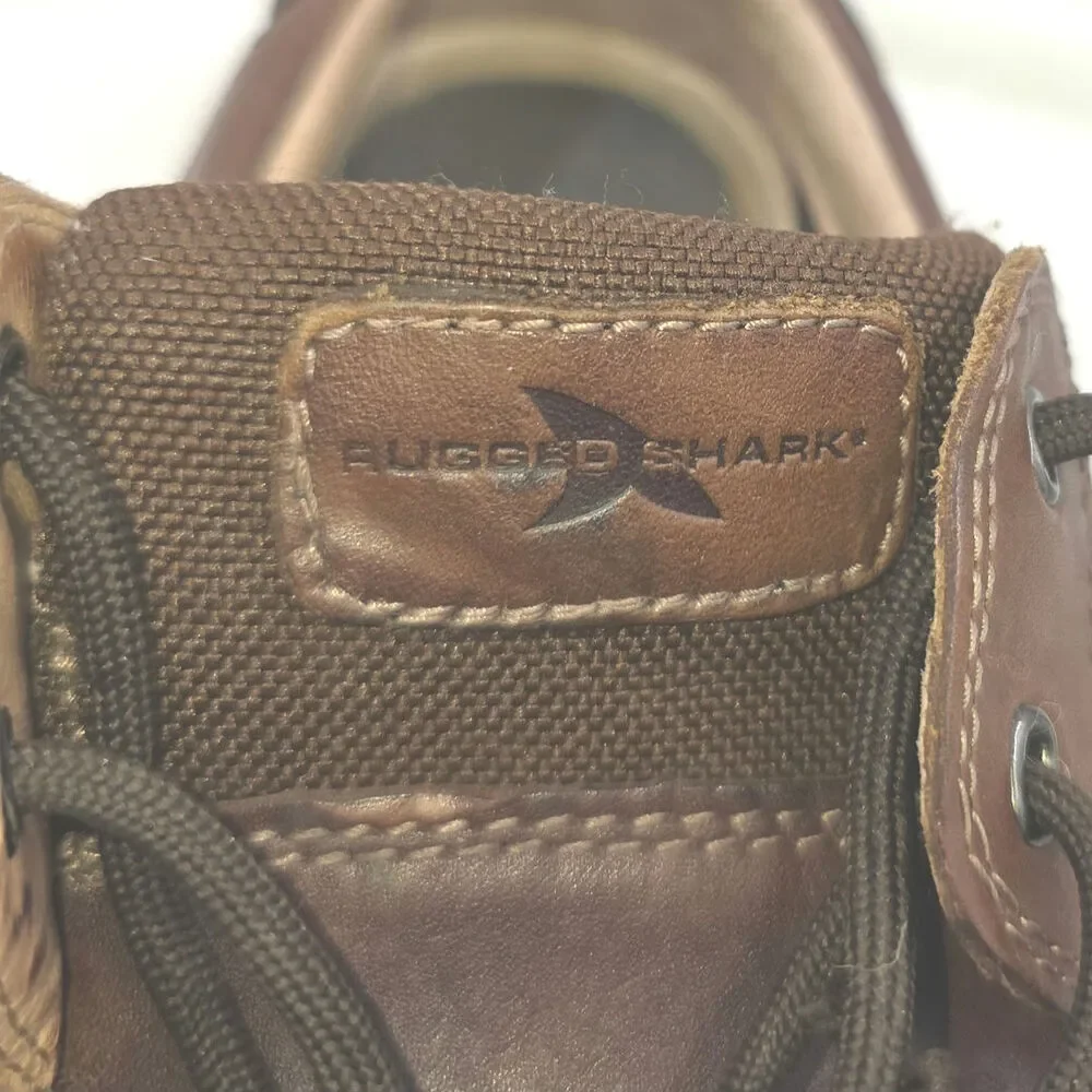 Rugged Shark Men's Sz 9.5 Brown Leather Mesh Rubber Sole Boat Shoes Lightweight